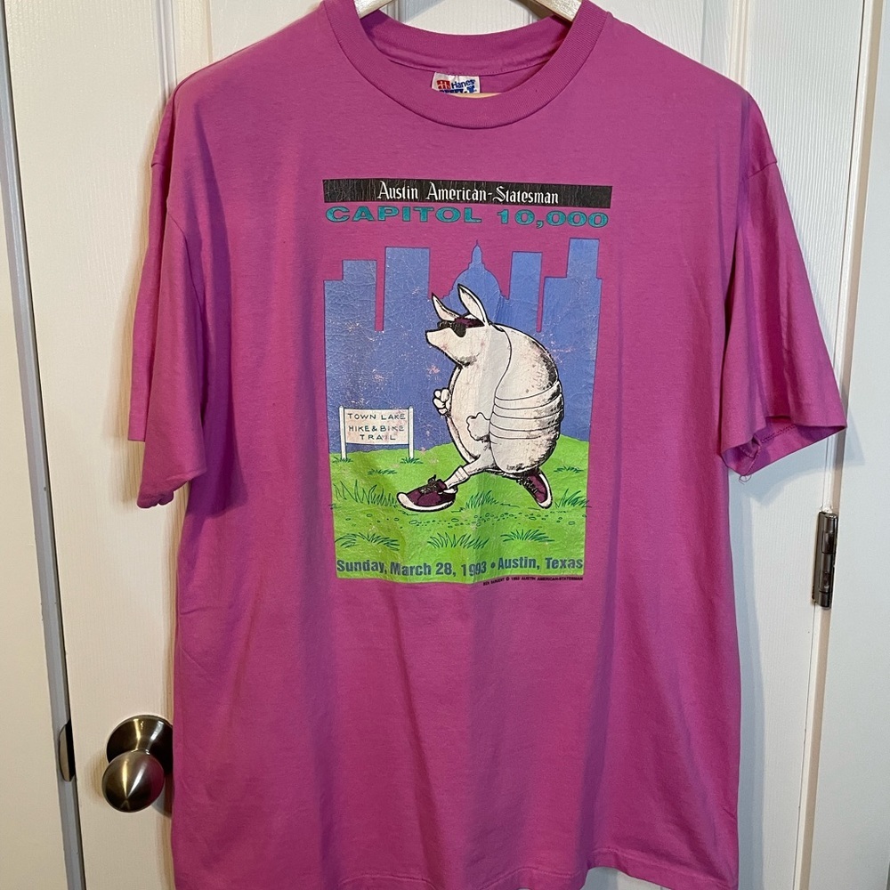 VTG 1993 Hanes Beefy-T pink Austin American-Statesman Capitol 10,000 tee sz XL